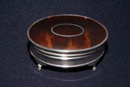 Silver and tortoiseshell oval trinket box by Adie Bros,