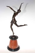 Bronze sculpture of dancing lady, on marble base,