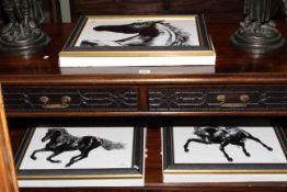 Three framed Royal Crown Derby horse plaques