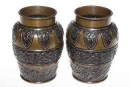 Pair Japanese bronze vases,