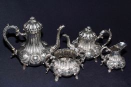 Victorian electroplated Britannia metal four piece tea and coffee service with embossed decoration
