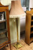 Brass corinthian column standard lamp and shade on four paw feet