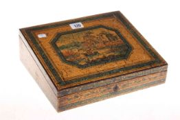 Early Tunbridge ware writing slope with lake and landscape lid decoration