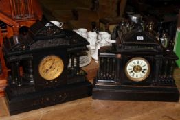 Victorian slate mantel clock and wooden slate effect mantel clock