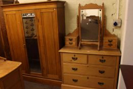 Victorian ash mirror door wardrobe, pine dressing chest,