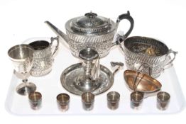 Victorian silver plated tea set, chamber candlestick,