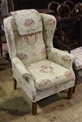 Georgian style wing back armchair and spare fabric