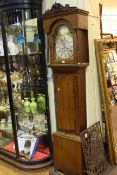 Antique oak eight day longcase clock having brass and silvered dial, W.