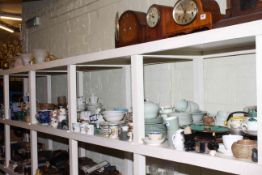 Full shelf of teaware, Studio pottery, ornaments, planters,