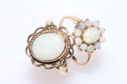 Two 9 carat gold opal rings