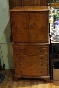 Burr walnut bow front cocktail cabinet,