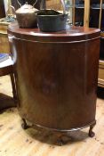 1920's mahogany demi lune cabinet on ball and claw legs