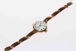 Ladies 9 carat gold enamel dial wrist watch