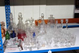 Collection of glass including decanters, animal paperweights,