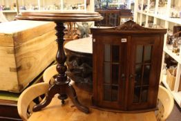 Circular tripod occasional table and glazed panelled door wall cabinet (2)