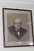 Mixed media portrait of Winston Churchill, 42.5cm by 34.