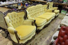 Italian style three piece lounge suite in yellow buttoned draylon