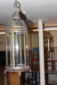 Pair of metal and glazed cylindrical hall lanterns