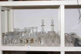 Pair of glass decanters, vases, drinking glasses, pewter figures,