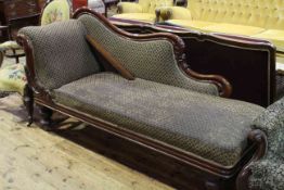 Victorian mahogany framed scroll end chaise longue on turned legs