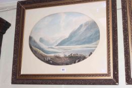 Pair 19th Century oval watercolours, Angling Scenes,