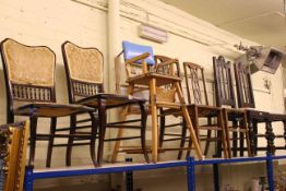 Pair oak high back side chairs, pair Edwardian bedroom chairs,