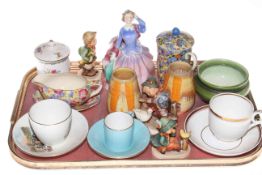 Tray lot with Royal Doulton figure, Hummel, Shelley,