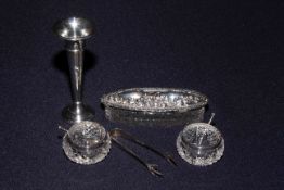 Tiny silver bud vase, lidded trinket box,