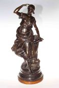 Large replica bronze of forlorn maiden looking out to sea,