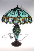 Tiffany style stained glass table lamp and shade, as new with box,