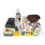 Tray lot with figurines, photograph slides,