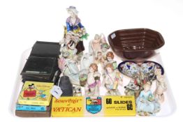 Tray lot with figurines, photograph slides,