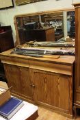 Pitch pine two door sideboard and associated mirror back
