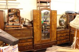 1920's//30's three piece walnut mirror door bedroom suite and bedstead