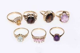 Collection of seven various gold rings