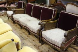 1920's/30's double bergere panelled three piece lounge suite