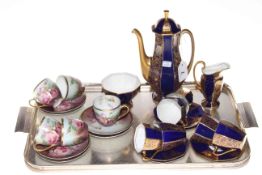 Royal Doulton blue an gilt coffee set and Bavarian 'Roses' cups and saucers