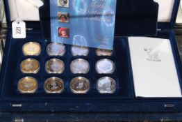 Boxed set of twelve silver proof Queen Mother Centenary Collection coins