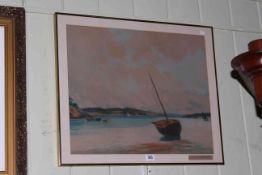 After Paul Emile Leconte, Boats on a Lake, coloured etching,