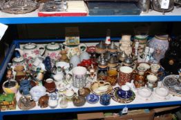 Large collection of china including steins, ornaments, vases,