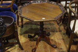 Octagonal mahogany tripod occasional table with carved pierced border,