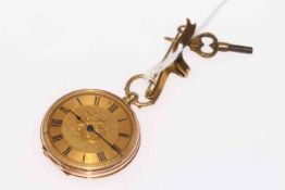 Continental 14k gold fob watch with engraved decoration