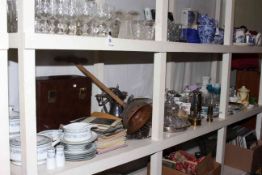 Records, copper posser, dinnerware, glassware, china, miners lamps,