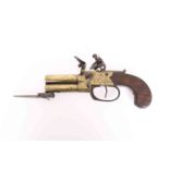 A BRASS DOUBLE BARREL OVER AND UNDER PISTOL WITH BAYONET BY SOUTHALL OF LONDON,