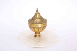 A VICTORIAN GILT-BRASS AND GLASS INKWELL, SIGNED T.