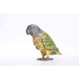 A COLD PAINTED BRONZE INKWELL IN THE FORM OF A PARROT, the head hinged,