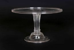 A MOULDED STEM GLASS TAZZA, CIRCA 1750-60, with upfolded plate rim,