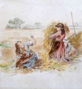 ATTRIBUTED TO MYLES BIRKET FOSTER (1825-1899), HAYMAKERS, bears monogram,