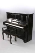 A C. BECHSTEIN EBONISED UPRIGHT OVERSTRUNG PIANO, no. 94558, together with a piano stool.