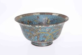 A CHINESE CLOISONNE ENAMEL BOWL, PROBABLY 19TH CENTURY, circular with flared rim and collar foot,